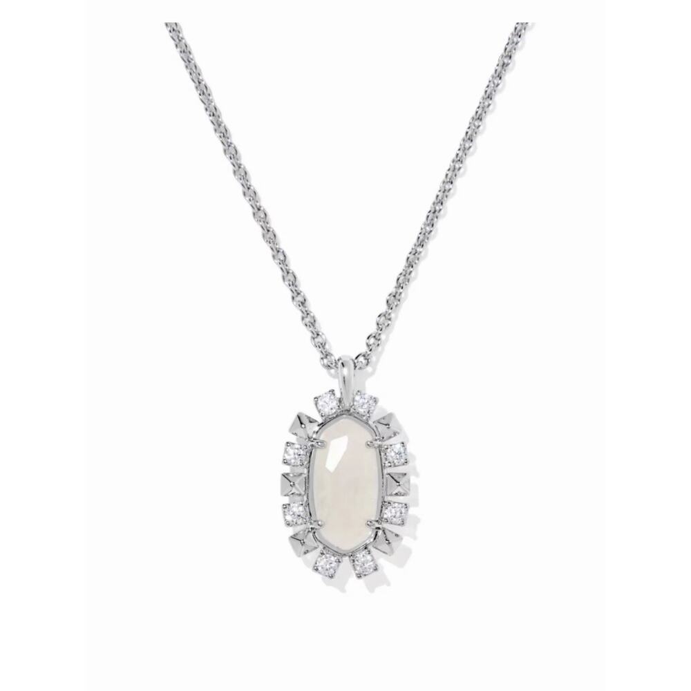 Kendra Scott Shanley Short Pendant Necklace 21” NWT Sliver Iridescent Gift Box